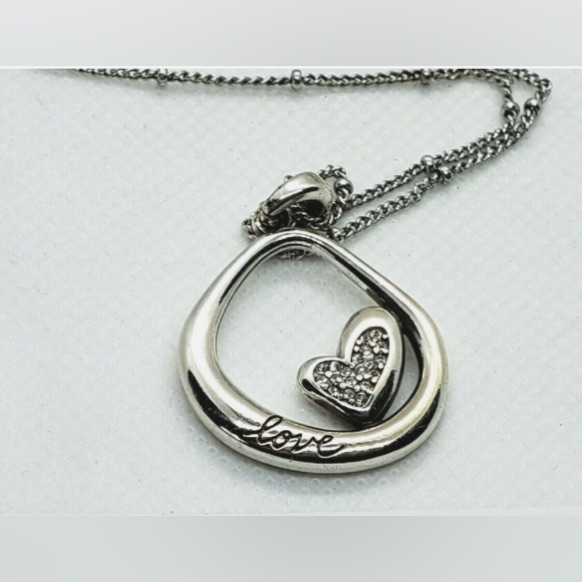Brighton Crystal Heart Silver Gold Reversible 2 Tone Necklace